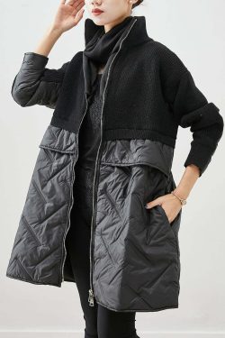 Y2K Grunge Black Zip Up Patchwork Knit Coat - Retro 90s Fashion, Summer & Party Outfits