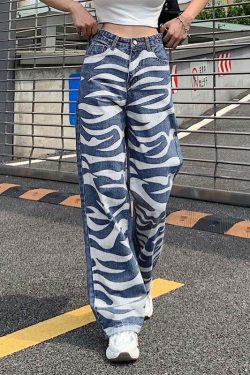 Y2K Grunge Blue & White Striped Baggy Pants - 90s Retro Summer Fashion