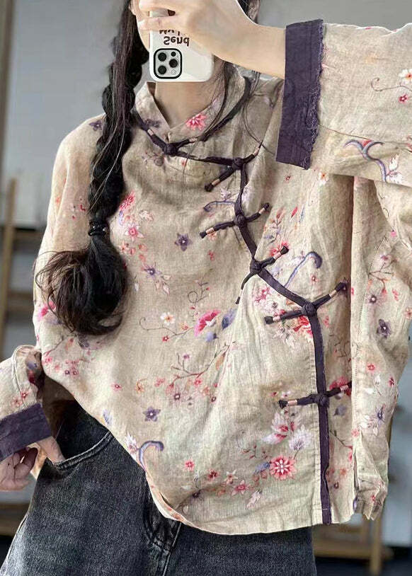 Y2K Grunge Blue Button Print Patchwork Cotton Long Sleeve Shirt - Retro 90s Summer Fashion