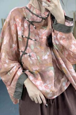 Y2K Grunge Blue Button Print Patchwork Cotton Long Sleeve Shirt - Retro 90s Summer Fashion
