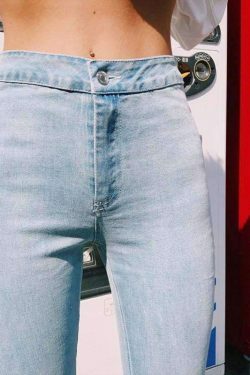 Y2K Grunge Blue Denim Skinny Jeans - Retro 90s Fashion, Summer Y2K Outfits, Y2K Club Style