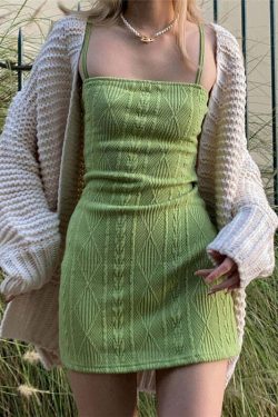 Y2K Grunge Bodycon Knitted Mini Dress - 90s Summer Outfit, Retro Style, Pastel Goth Fashion