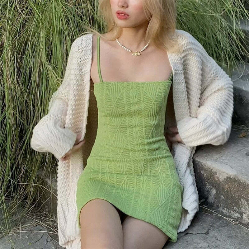 Y2K Grunge Bodycon Knitted Mini Dress - 90s Summer Outfit, Retro Style, Pastel Goth Fashion