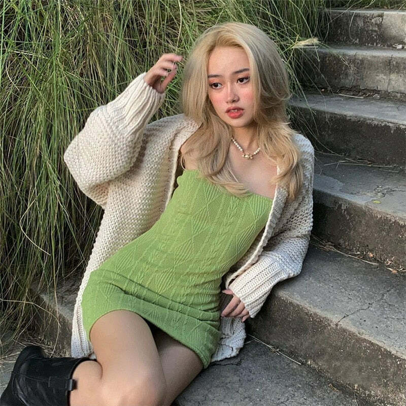 Y2K Grunge Bodycon Knitted Mini Dress - 90s Summer Outfit, Retro Style, Pastel Goth Fashion