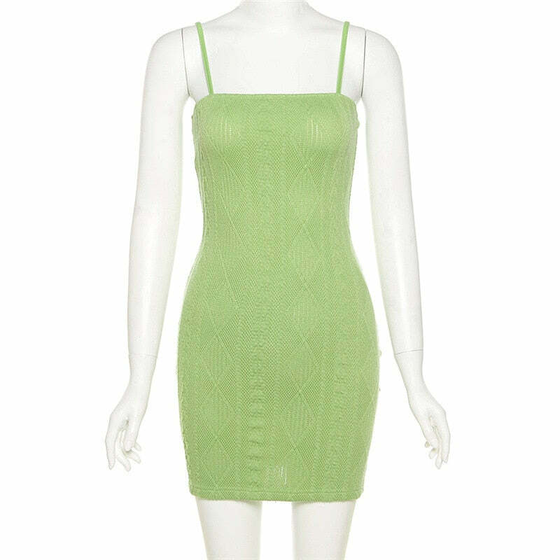 Y2K Grunge Bodycon Knitted Mini Dress - 90s Summer Outfit, Retro Style, Pastel Goth Fashion