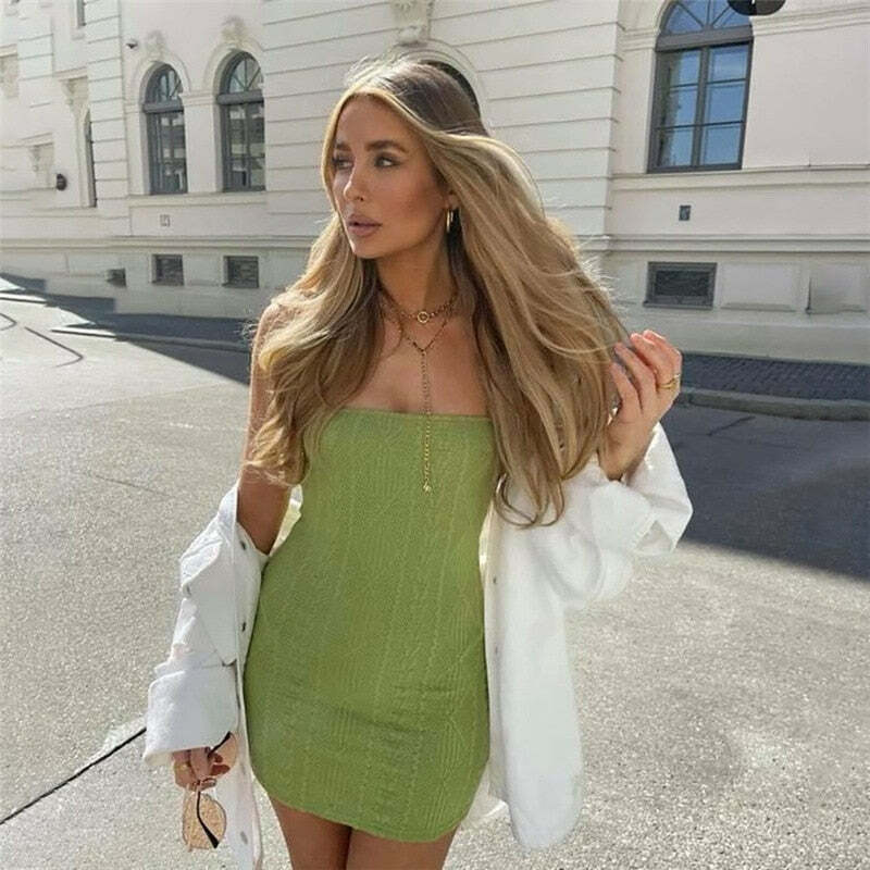 Y2K Grunge Bodycon Knitted Mini Dress - 90s Summer Outfit, Retro Style, Pastel Goth Fashion