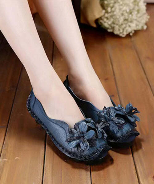 Y2K Grunge Boho Retro Splicing Flat Shoes - Yellow Faux Leather Floral 90s Fashion