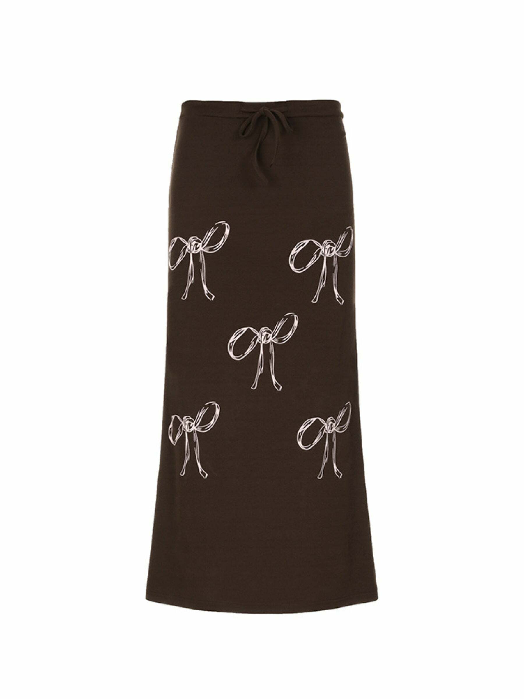 Y2K Grunge Bow Print Maxi Skirt - Retro 90s Fashion, Summer Y2K Outfits, Pastel Goth Style