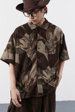 Y2K Grunge Boxy Cut Lotus Shirt - Retro 90s Summer Outfit, Pastel Goth, Y2K Fashion Top