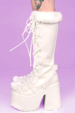 Y2K Grunge Bratz Style White Winter Boots - Retro 90s Fashion, Y2K Outfits, Gothic Y2K