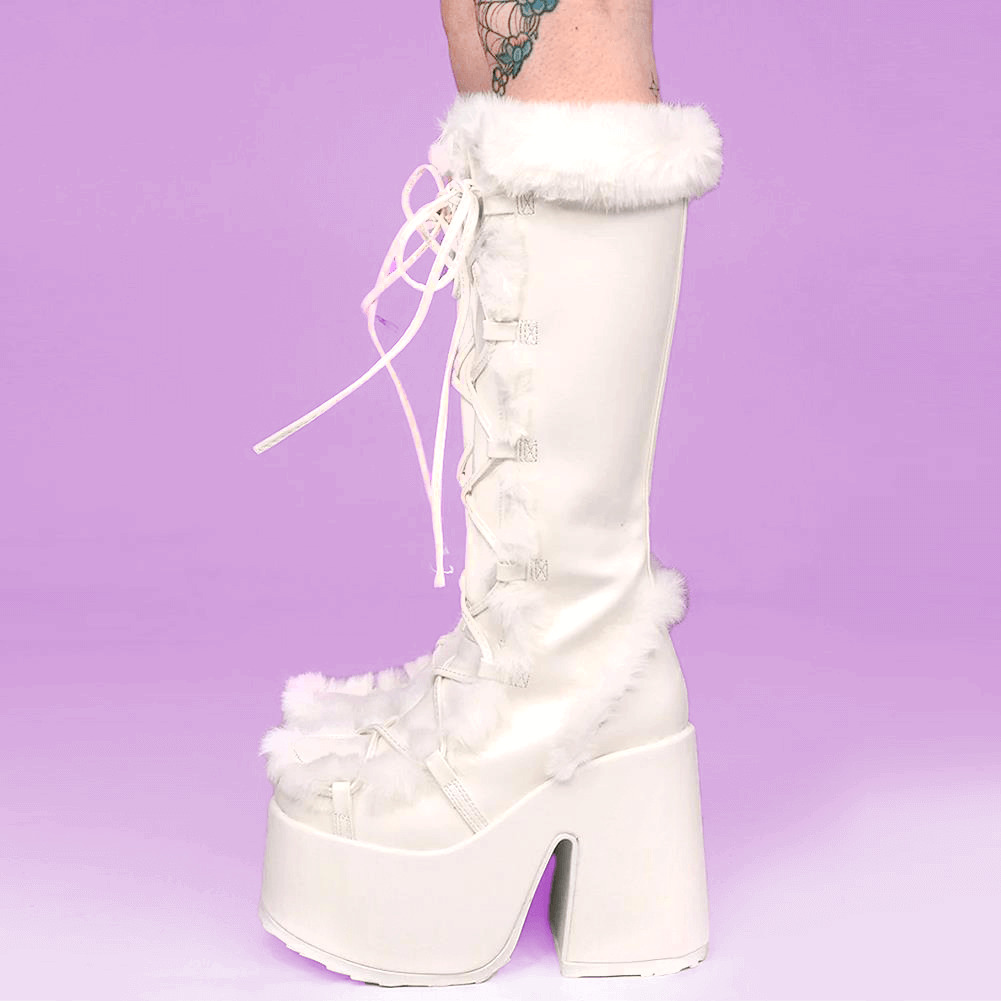Y2K Grunge Bratz Style White Winter Boots - Retro 90s Fashion, Y2K Outfits, Gothic Y2K
