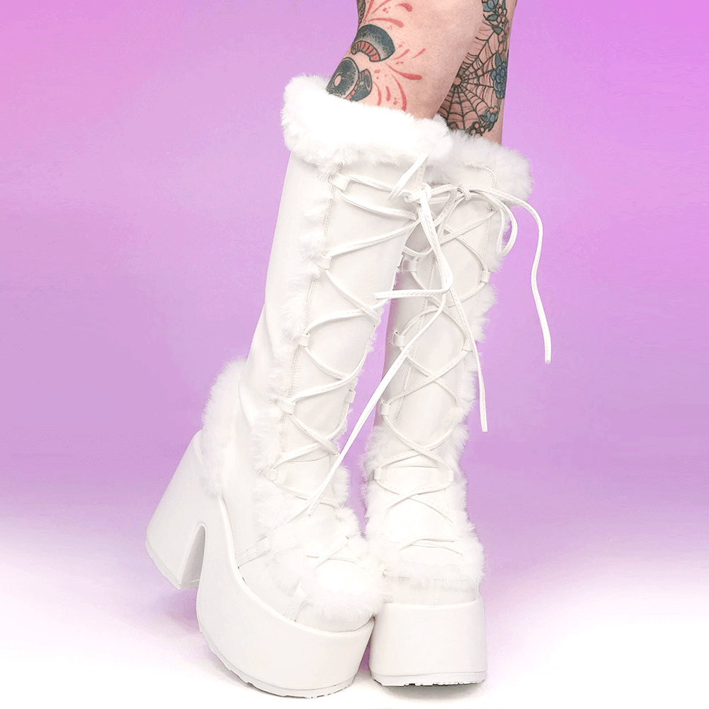 Y2K Grunge Bratz Style White Winter Boots - Retro 90s Fashion, Y2K Outfits, Gothic Y2K