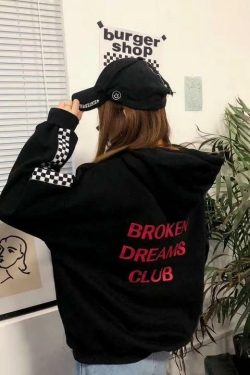 Y2K Grunge Broken Dreams Club Hoodie - Retro 90s Fashion, Summer Y2K Outfits, Pastel Goth