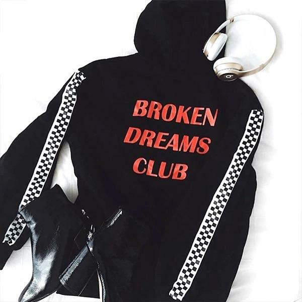 Y2K Grunge Broken Dreams Club Hoodie - Retro 90s Fashion, Summer Y2K Outfits, Pastel Goth