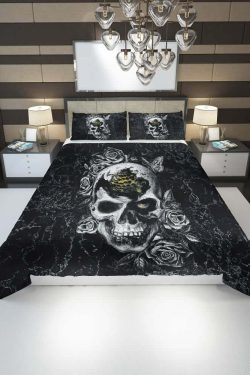 Y2K Grunge Broken Skull Rose Duvet Cover Set - Retro 90s Goth Pastel Goth Summer Bedding