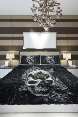Y2K Grunge Broken Skull Rose Duvet Cover Set - Retro 90s Goth Pastel Goth Summer Bedding