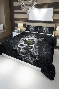 Y2K Grunge Broken Skull Rose Duvet Cover Set - Retro 90s Goth Pastel Goth Summer Bedding