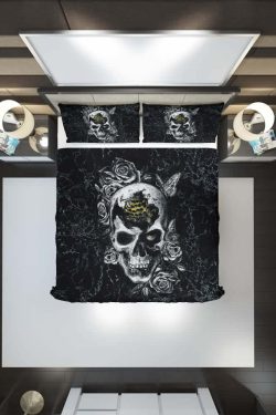 Y2K Grunge Broken Skull Rose Duvet Cover Set - Retro 90s Goth Pastel Goth Summer Bedding