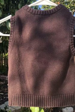 Y2K Grunge Brown Argyle Vest Sweater - Retro 90s Fashion, Summer Y2K Outfits, Pastel Goth Style