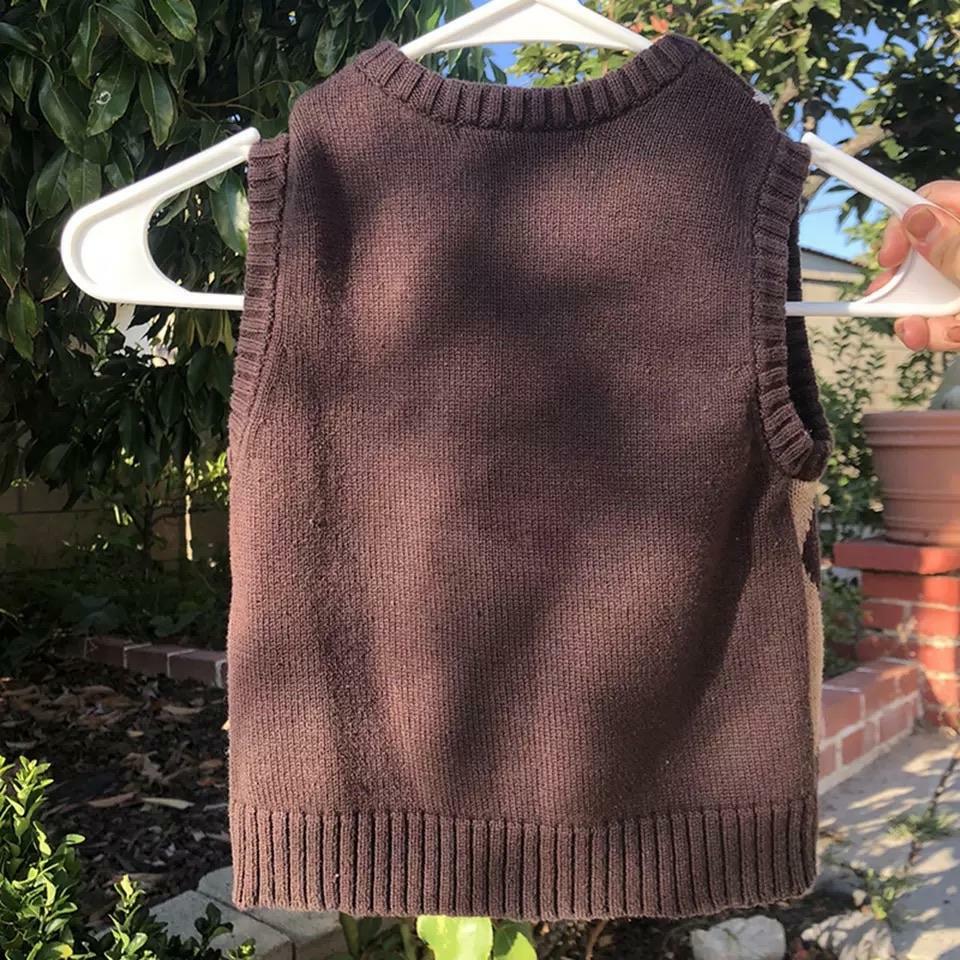 Y2K Grunge Brown Argyle Vest Sweater - Retro 90s Fashion, Summer Y2K Outfits, Pastel Goth Style