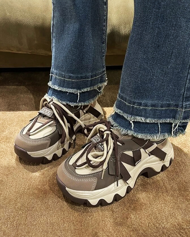 Y2K Grunge Brown Chunky Sneakers - Retro 90s Hip Hop Fashion, Perfect for Y2K Summer Outfits