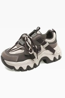 Y2K Grunge Brown Chunky Sneakers - Retro 90s Hip Hop Fashion, Perfect for Y2K Summer Outfits