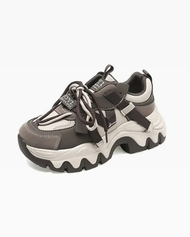 Y2K Grunge Brown Chunky Sneakers - Retro 90s Hip Hop Fashion, Perfect for Y2K Summer Outfits