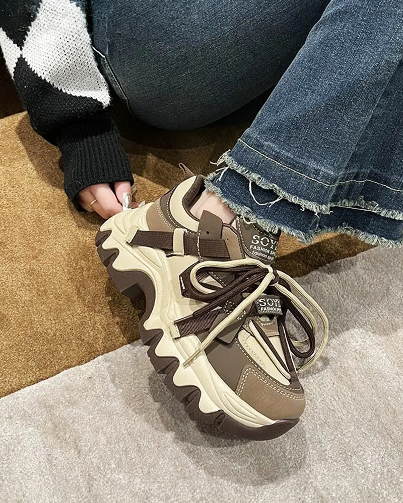 Y2K Grunge Brown Chunky Sneakers - Retro 90s Hip Hop Fashion, Perfect for Y2K Summer Outfits