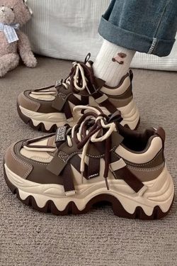 Y2K Grunge Brown Chunky Sneakers - Retro 90s Hip Hop Fashion, Perfect for Y2K Summer Outfits