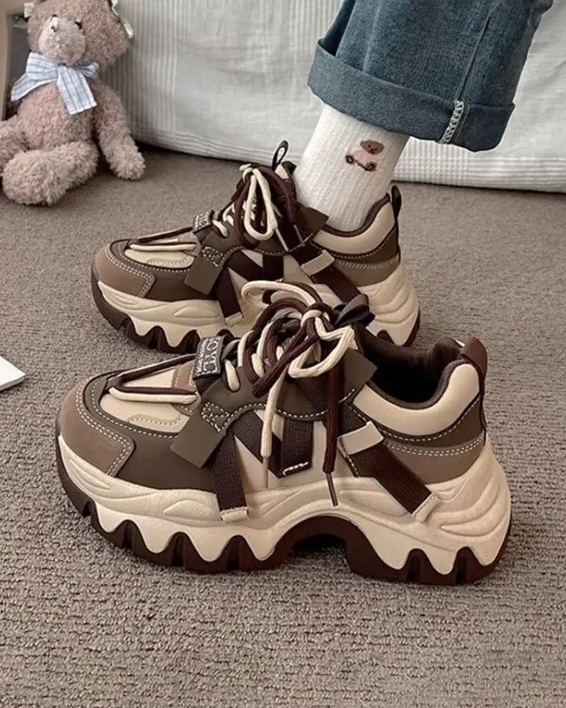 Y2K Grunge Brown Chunky Sneakers - Retro 90s Hip Hop Fashion, Perfect for Y2K Summer Outfits