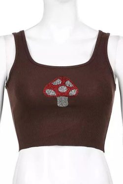 Y2K Grunge Brownie Mushroom Tank Top - Retro 90s Fashion, Summer Y2K Outfits, Pastel Goth