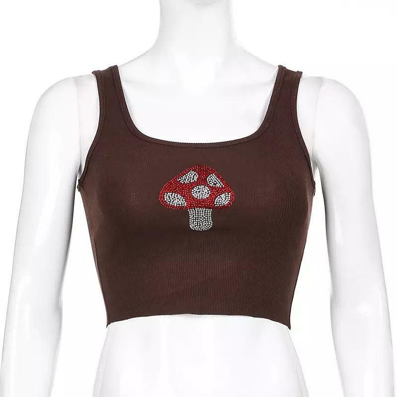 Y2K Grunge Brownie Mushroom Tank Top - Retro 90s Fashion, Summer Y2K Outfits, Pastel Goth
