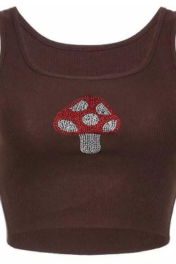 Y2K Grunge Brownie Mushroom Tank Top - Retro 90s Fashion, Summer Y2K Outfits, Pastel Goth