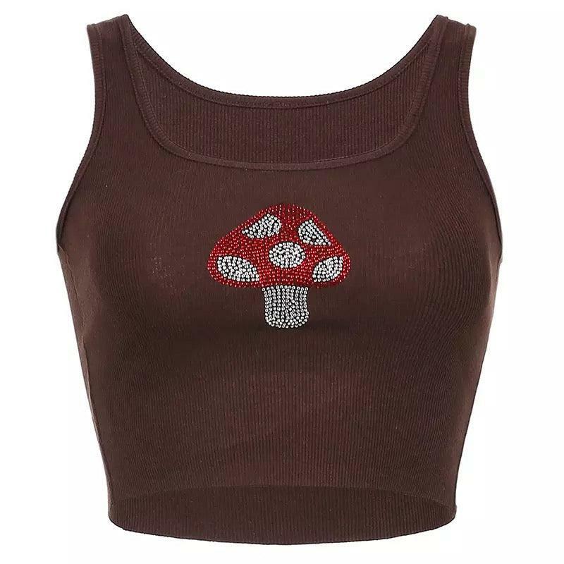 Y2K Grunge Brownie Mushroom Tank Top - Retro 90s Fashion, Summer Y2K Outfits, Pastel Goth