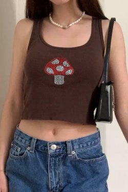 Y2K Grunge Brownie Mushroom Tank Top - Retro 90s Fashion, Summer Y2K Outfits, Pastel Goth