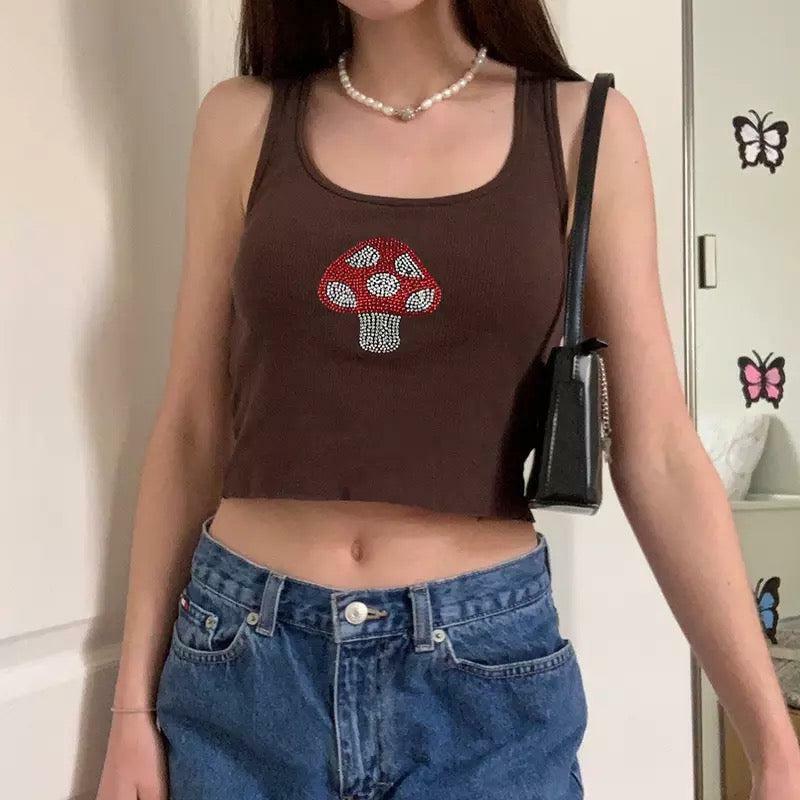 Y2K Grunge Brownie Mushroom Tank Top - Retro 90s Fashion, Summer Y2K Outfits, Pastel Goth