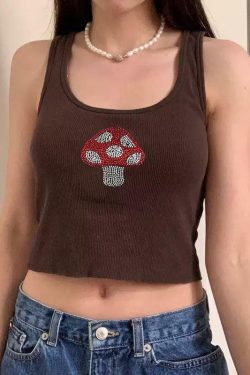 Y2K Grunge Brownie Mushroom Tank Top - Retro 90s Fashion, Summer Y2K Outfits, Pastel Goth