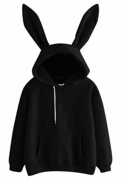 Y2K Grunge Bunny Ears Hoodie - Black | 90s Retro, Gothic Y2K, Summer Y2K Outfits