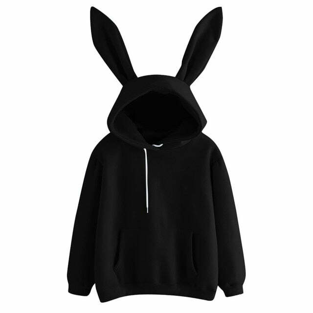 Y2K Grunge Bunny Ears Hoodie - Black | 90s Retro, Gothic Y2K, Summer Y2K Outfits
