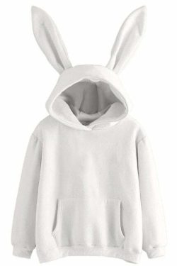Y2K Grunge Bunny Ears Hoodie - White | 90s Retro, Summer Y2K Outfits, Pastel Goth Style