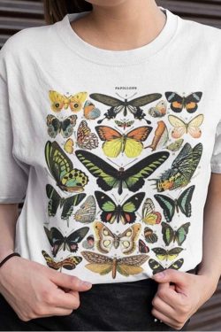 Y2K Grunge Butterfly Chart T-Shirt - 90s Retro Summer Outfit, Pastel Goth Fashion