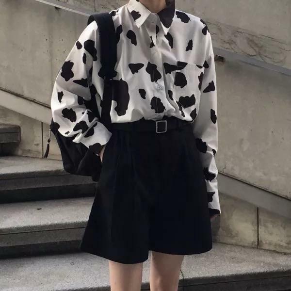 Y2K Grunge Button-Up Shirt - Retro 90s Fashion, Summer Y2K Outfits, Gothic Y2K Style