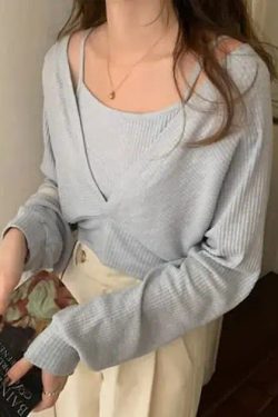 Y2K Grunge Camisole Top & Long-Sleeve Cropped Shirt Set - 90s Retro Summer Outfit