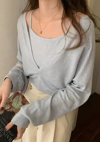Y2K Grunge Camisole Top & Long-Sleeve Cropped Shirt Set - 90s Retro Summer Outfit