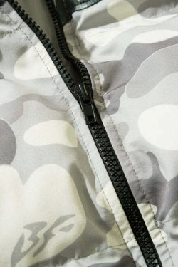 Y2K Grunge Camo Devil Puffer Jacket - Retro 90s Fashion, Summer Y2K Outfits, Gothic Y2K Style