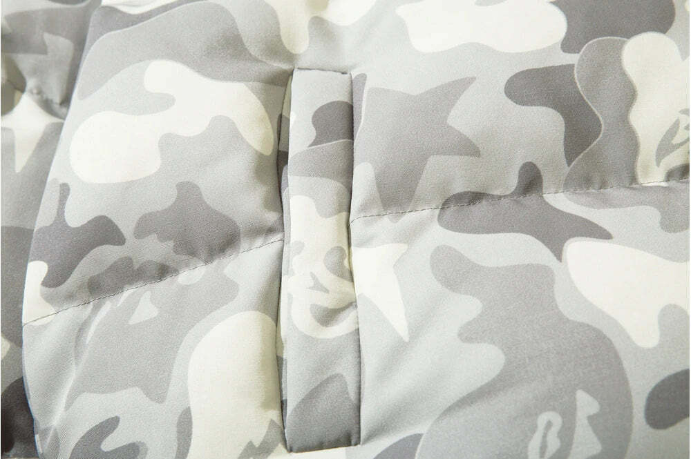 Y2K Grunge Camo Devil Puffer Jacket - Retro 90s Fashion, Summer Y2K Outfits, Gothic Y2K Style