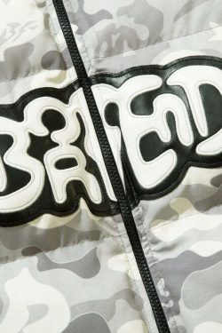Y2K Grunge Camo Devil Puffer Jacket - Retro 90s Fashion, Summer Y2K Outfits, Gothic Y2K Style