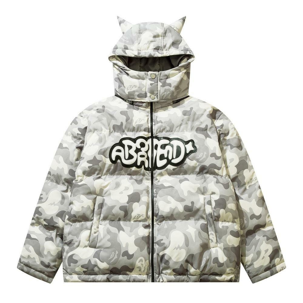 Y2K Grunge Camo Devil Puffer Jacket - Retro 90s Fashion, Summer Y2K Outfits, Gothic Y2K Style
