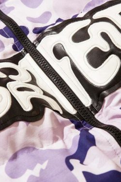 Y2K Grunge Camo Devil Puffer Jacket - Retro 90s Fashion, Summer Y2K Outfits, Gothic Y2K Style
