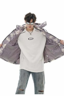 Y2K Grunge Camo Devil Puffer Jacket - Retro 90s Fashion, Summer Y2K Outfits, Gothic Y2K Style